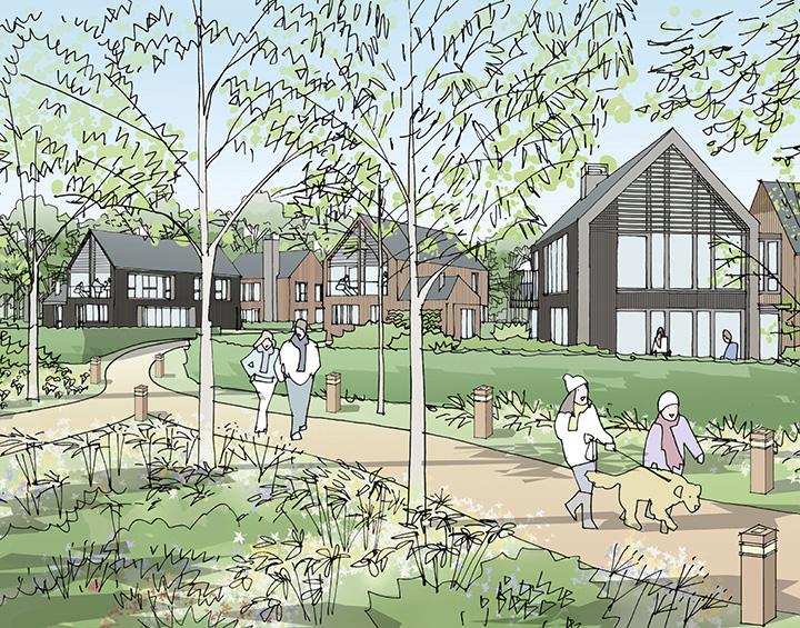 Illustrative view of Star Hill gateway hamlet among existing woodland