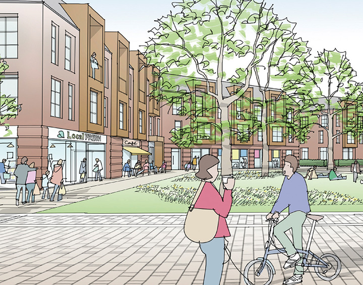 Illustrative view looking east towards the Village Green